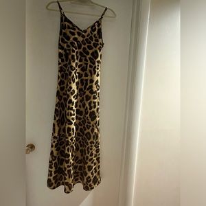 Spaghetti strap satin leopard dress